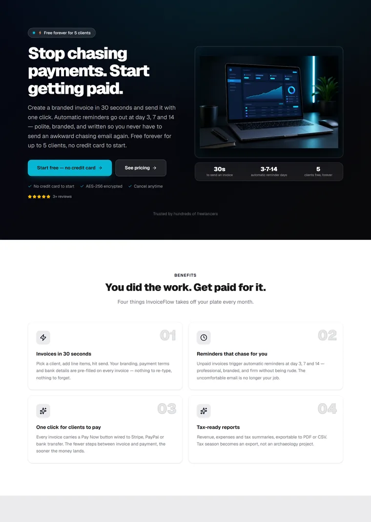 Invoicing SaaS Tool — App / SaaS signup landing page built with PageStrike