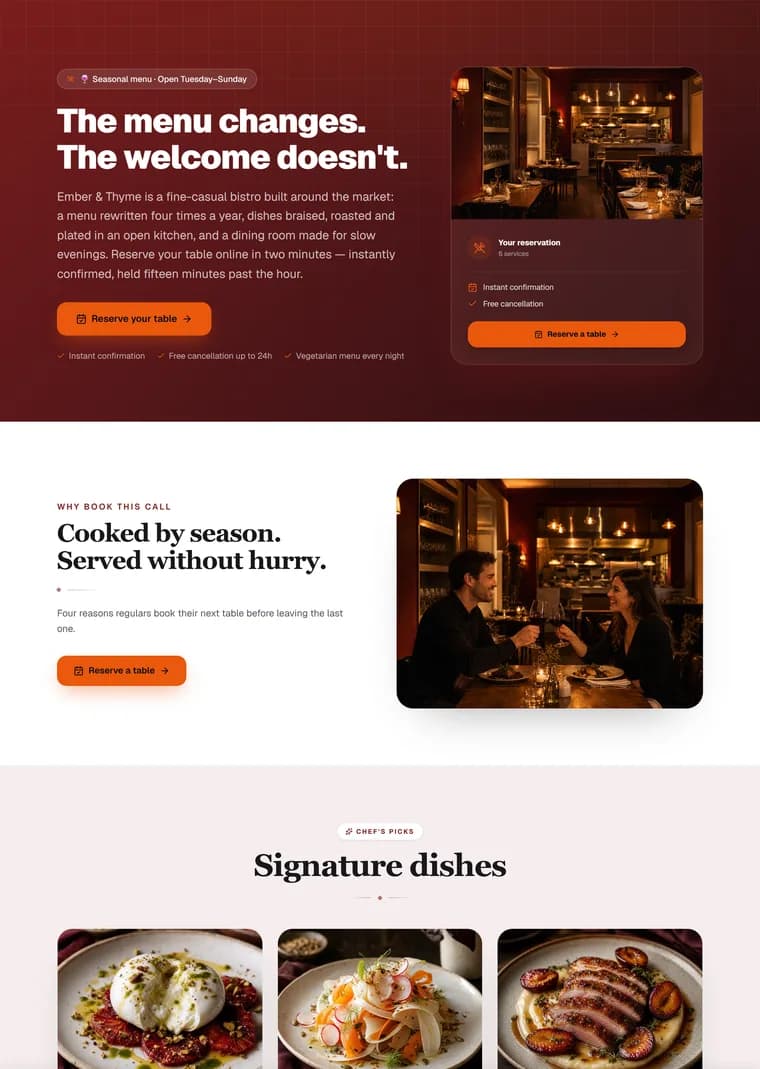 Restaurant Reservations — Bookings landing page built with PageStrike
