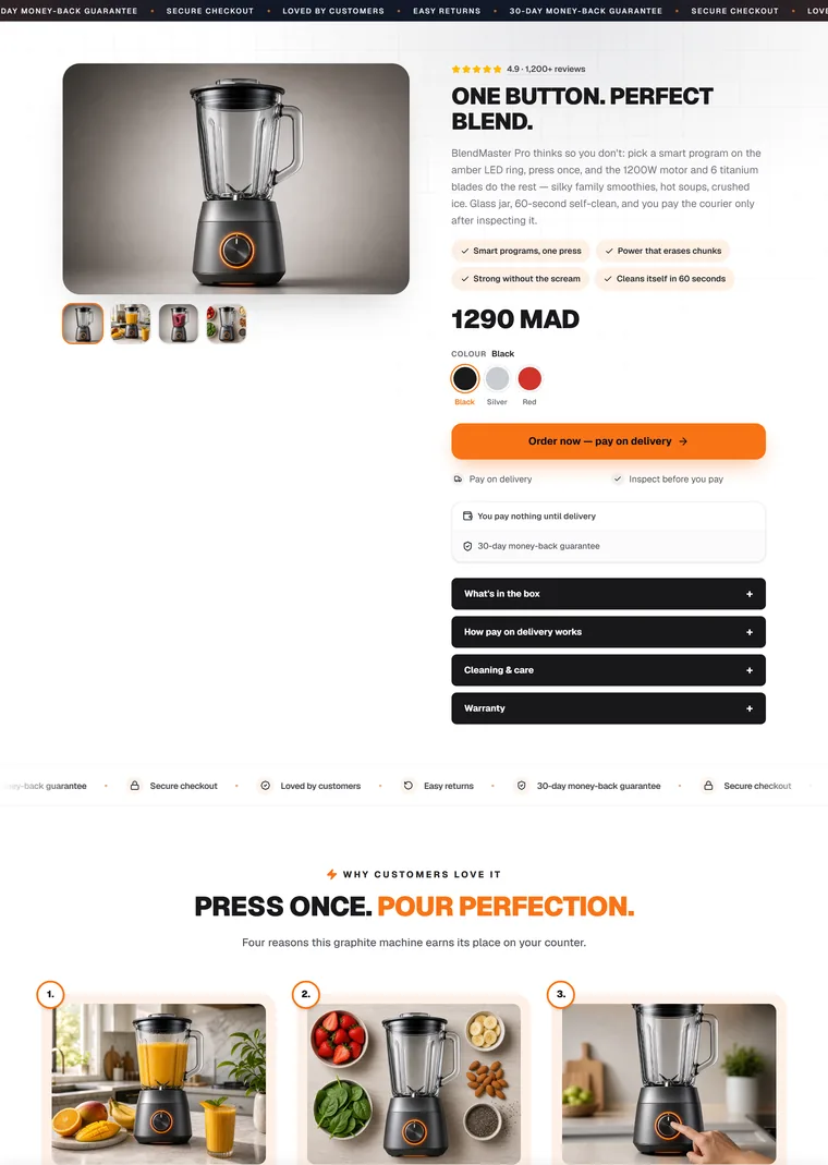 Smart Kitchen Blender — Cash on delivery landing page built with PageStrike